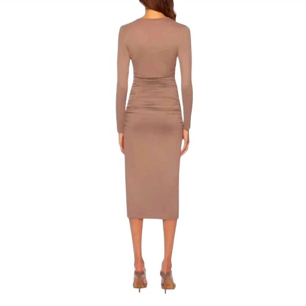 Susana Monaco Ruched Long Sleeve Midi Dress With Slit In Coco 3