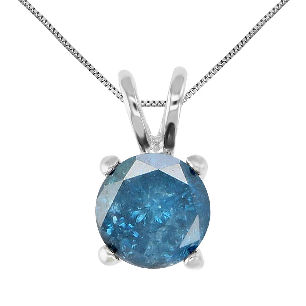 Vir Jewels 1 cttw Blue Diamond Solitaire Pendant Necklace 14K White Gold Round with Chain