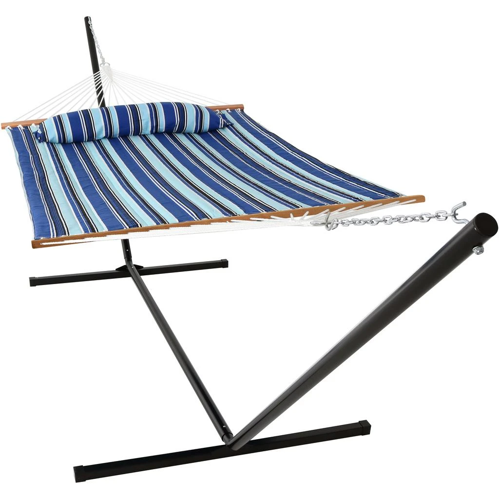 Sunnydaze 2-Person Quilted Fabric Spreader Bar Hammock with Detachable Pillow and Stand - 400 lb Weight Capacity/15' Stand 10