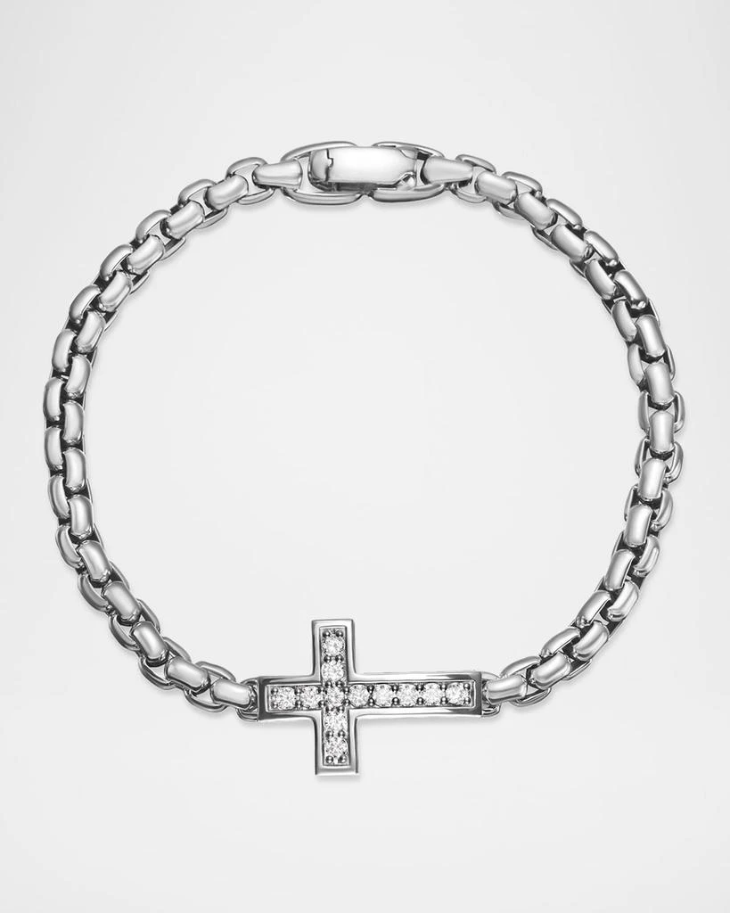 David Yurman Men's Silver Diamond Cross Station Bracelet 5