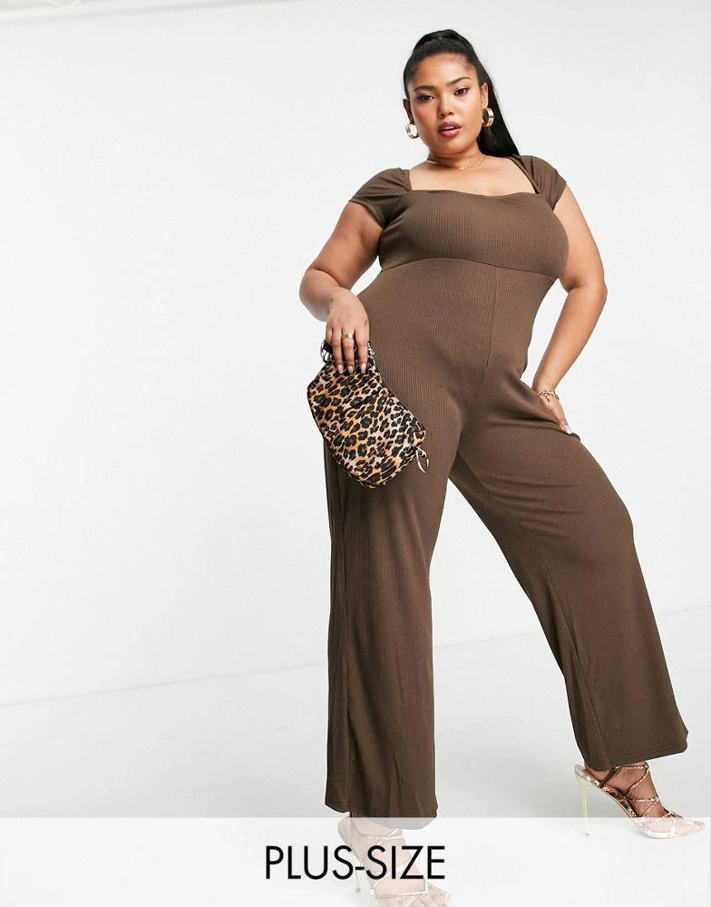 Fashion Union Plus Fashion Union Plus wide leg ribbed jumpsuit with sweetheart neckline