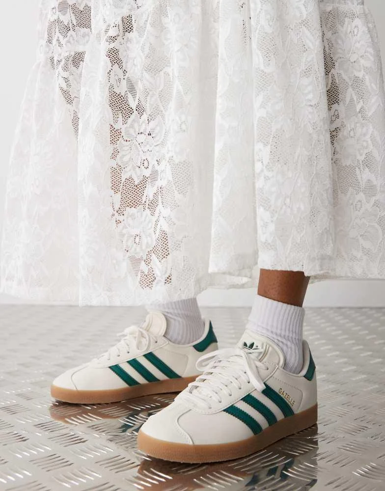 Adidas adidas Originals Gazelle trainers in cream and green 1