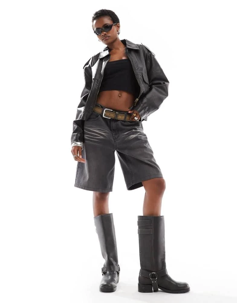 Lioness Lioness boxy leather look bomber jacket in black 1