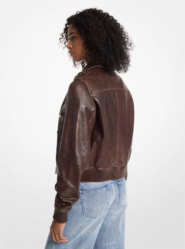Michael Kors Burnished Leather Blouson Sleeve Jacket 2