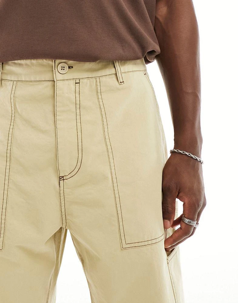 ASOS ASOS DESIGN cargo short with contrast stitch in beige 5