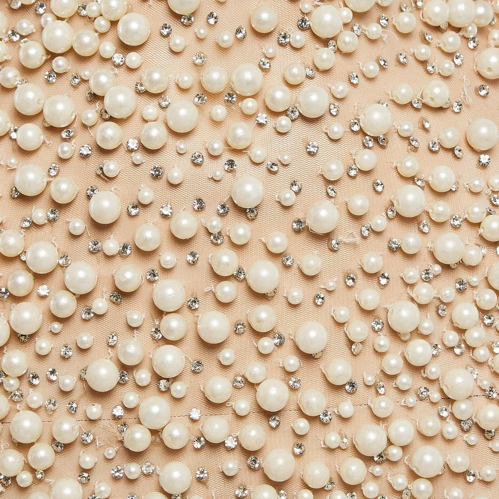 Yousef Al Jasmi Yousef Al Jasmi Cream Pearl Embellished Tulle Sheer Evening Dress S 7