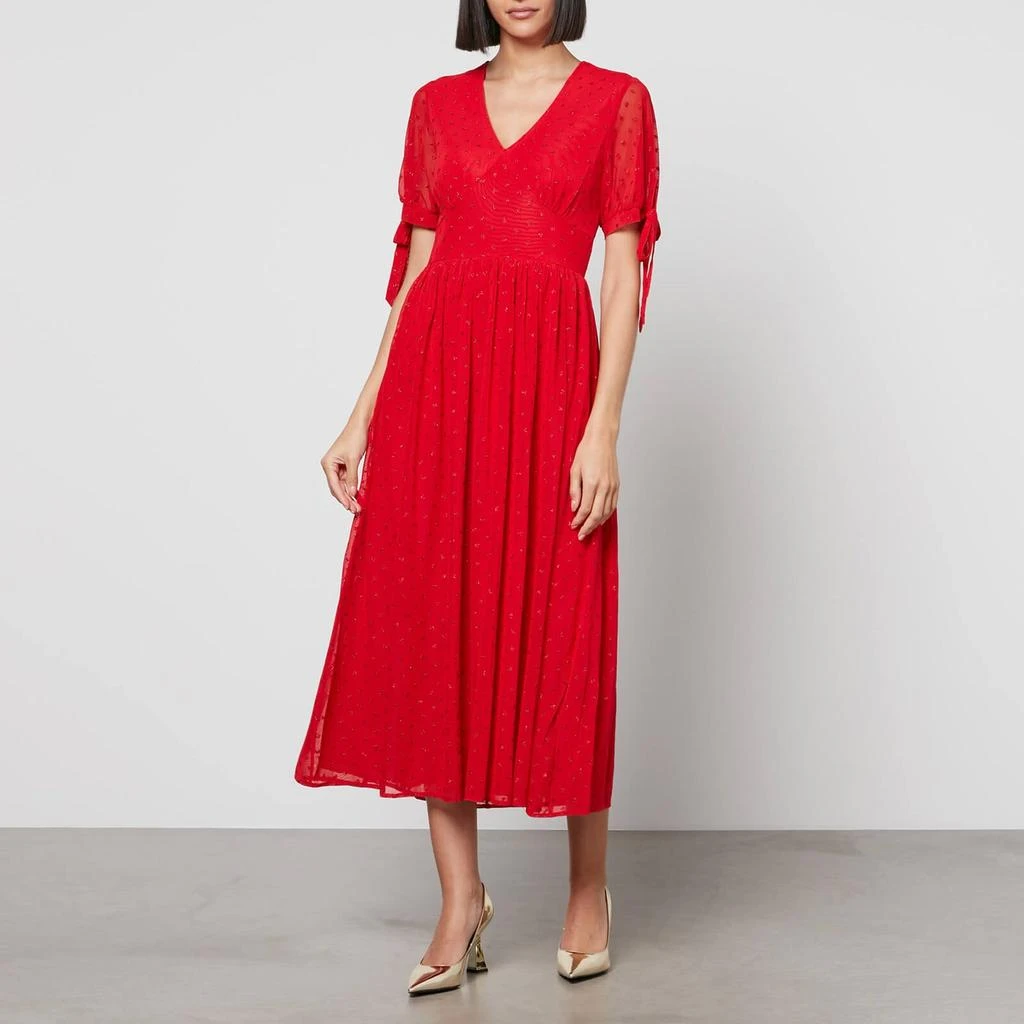 Never Fully Dressed Never Fully Dressed Red Heart Flocked Chiffon Midi Dress 1