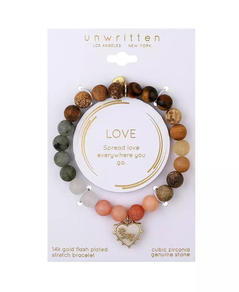 Unwritten Mother of Pearl Heart and Star Multi Color Stone Beaded Stretch Bracelet 2