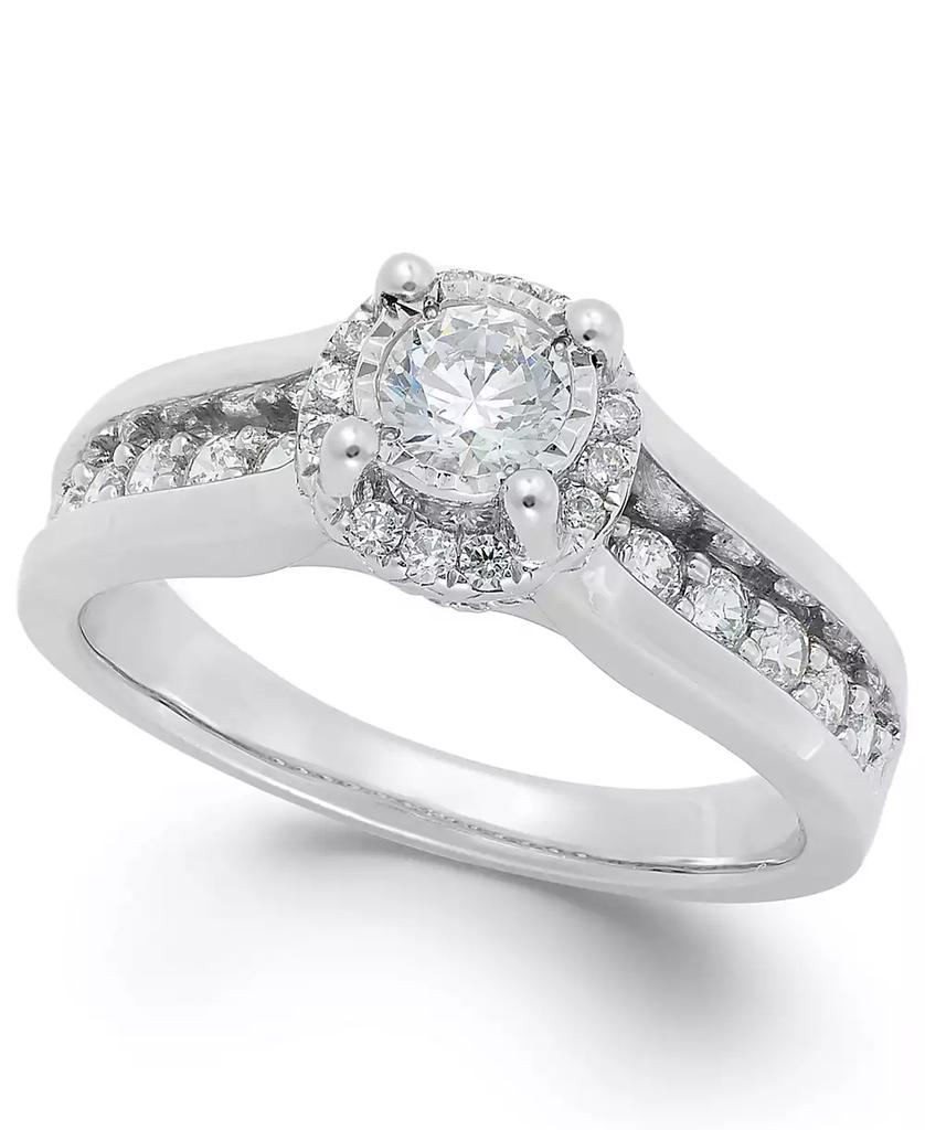 TruMiracle Diamond Channel Halo Engagement Ring (1 ct. t.w.) in 14k White Gold
