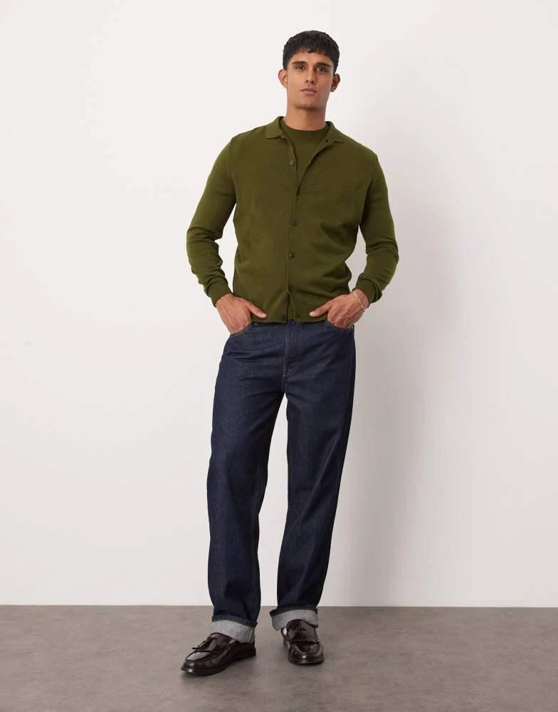 ASOS ASOS DESIGN co-ord knitted button through polo in khaki 4
