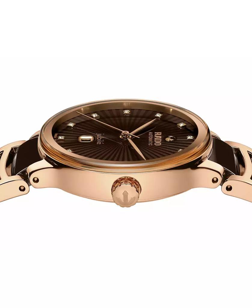 Rado Women's Swiss Automatic Centrix Diamond Accent Brown Ceramic & Rose Gold PVD Stainless Steel Bracelet Watch 35mm