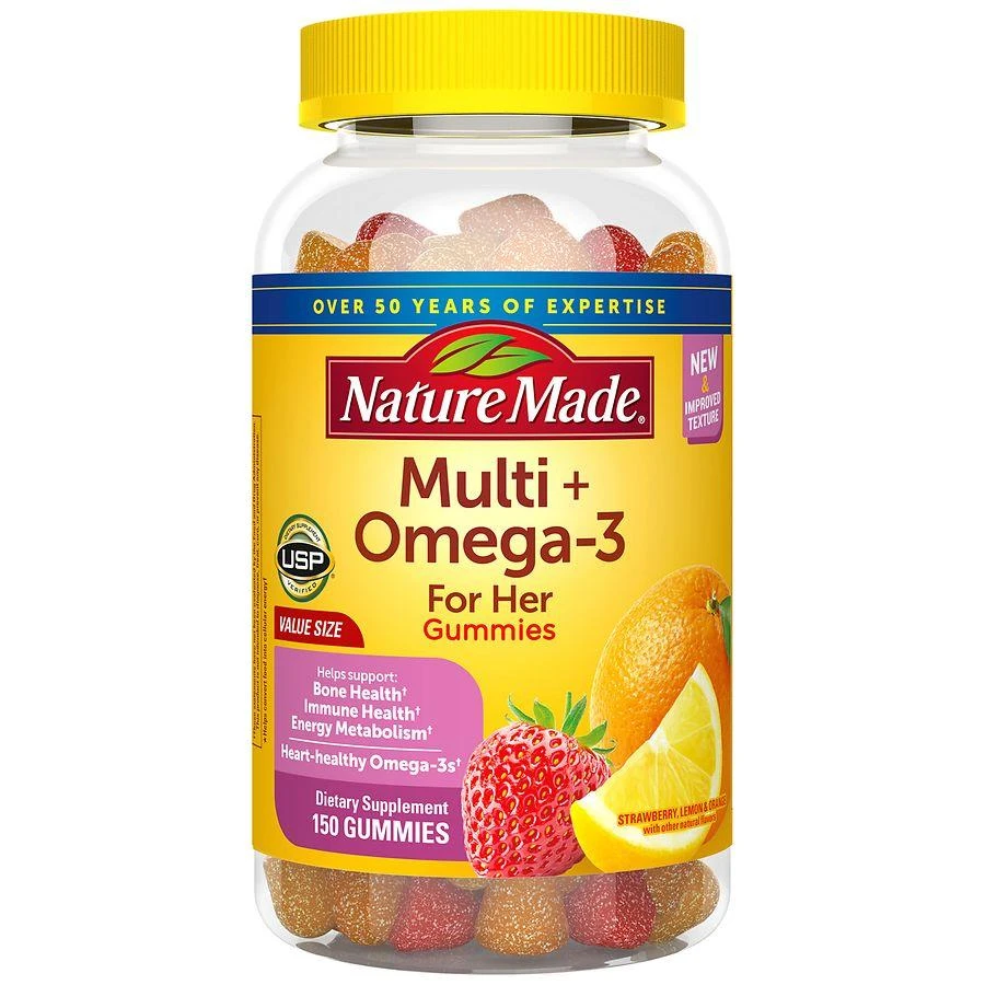 Nature Made Women's Multivitamin + Omega-3 Gummies Lemon, Orange & Strawberry 1