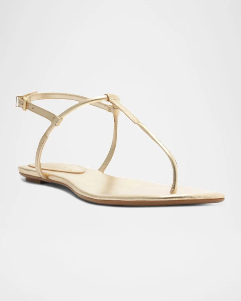 Schutz Elsha Metallic T-Strap Flat Sandals 2