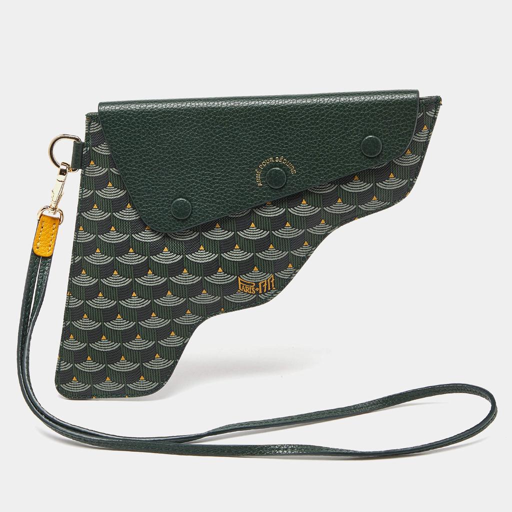 Faure Le Page Faure Le Page Green Coated Canvas and Leather Caliber 18 Wristlet Pouch