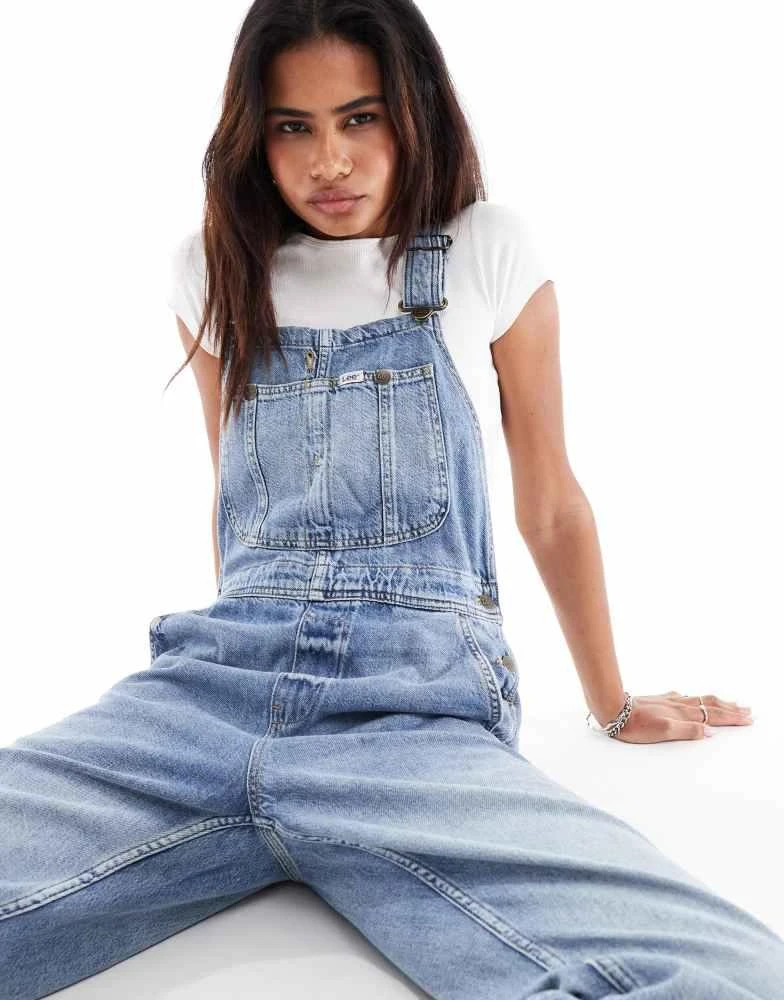 LEE Lee workwear straight fit denim dungarees in light wash blue 2