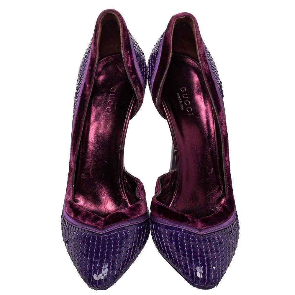 Gucci Gucci Purple Sequined Satin And Velvet Half D'orsay Pumps Size 38.5 3