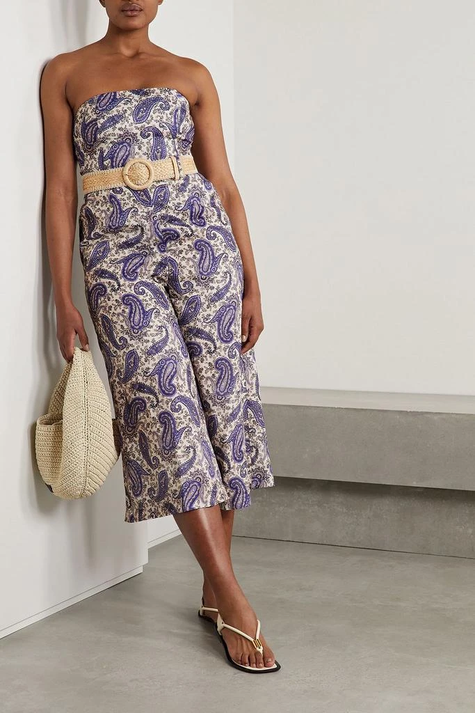 Zimmermann Devi strapless belted cropped paisley-print linen jumpsuit 2