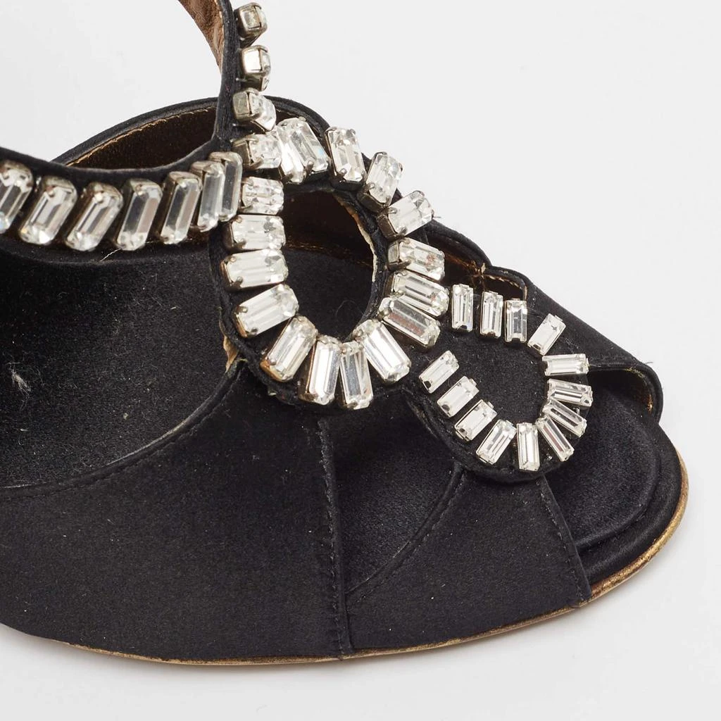 Roberto Cavalli Roberto Cavalli Black Satin Crystal Embellished Slingback Sandals Size 38.5 7