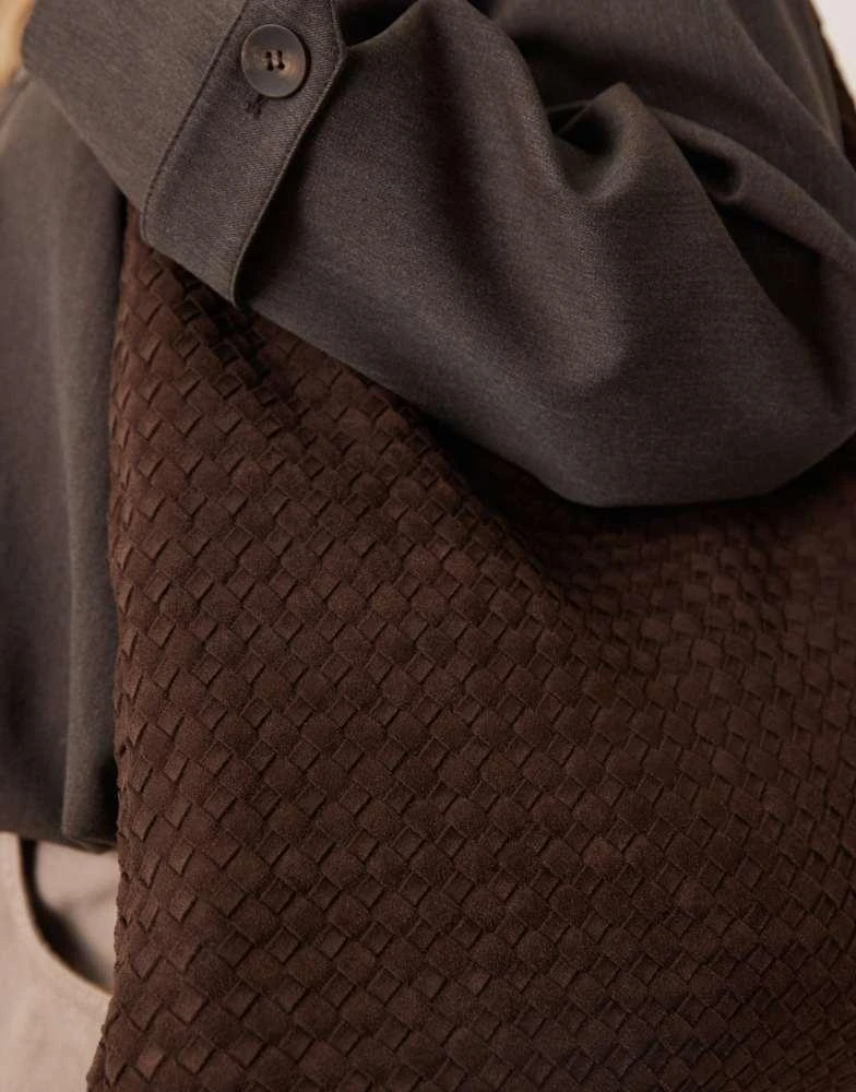 GINA TRICOT Gina Tricot large slouchy faux suede braided weave shoulder bag in dark brown 3