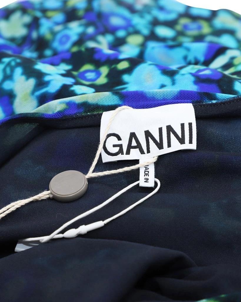 Ganni Ganni Floral Print Mesh Wrap Dress in Blue Polyamide 5