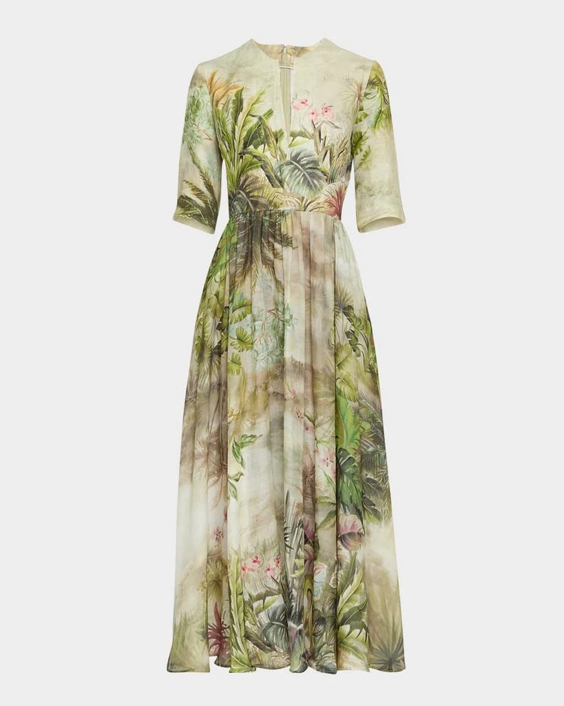 Elie Saab Mixed-Media Printed Short-Sleeve Midi Dress 1