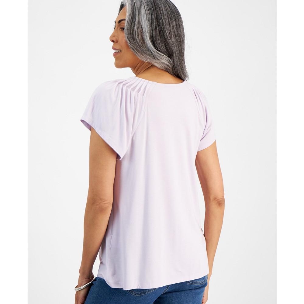 Style & Co Women's Pleated-Neck Short-Sleeve Top, Regular & Petite, Created for Macy's