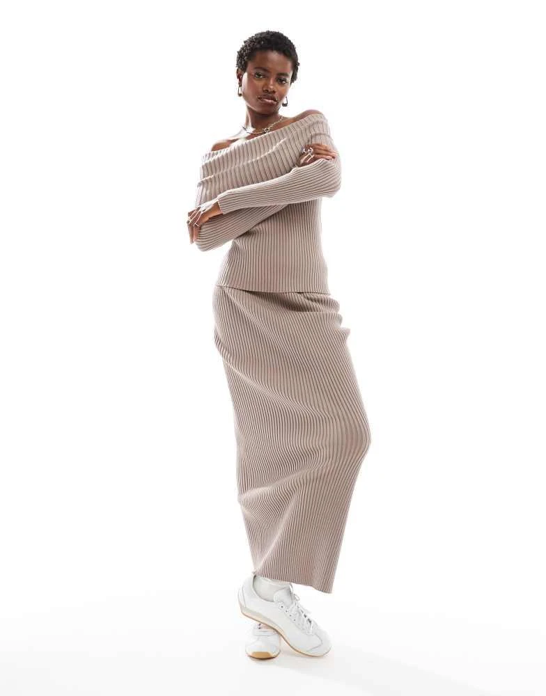 Shop Glamorous classic maxi knitted skirt in taupe co-ord on Sale