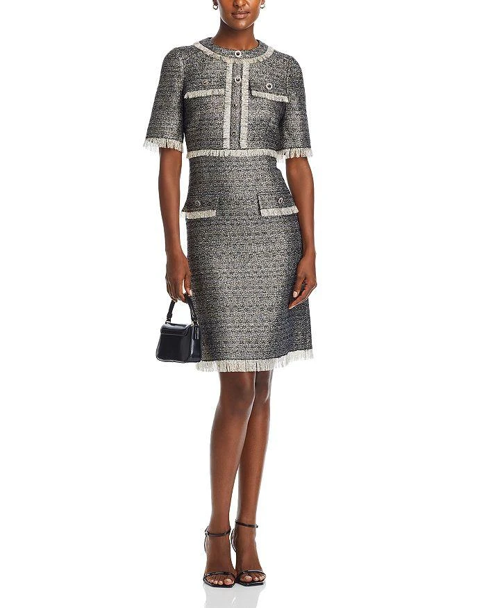 Teri Jon Metallic Tweed Fringe Trim Dress 3
