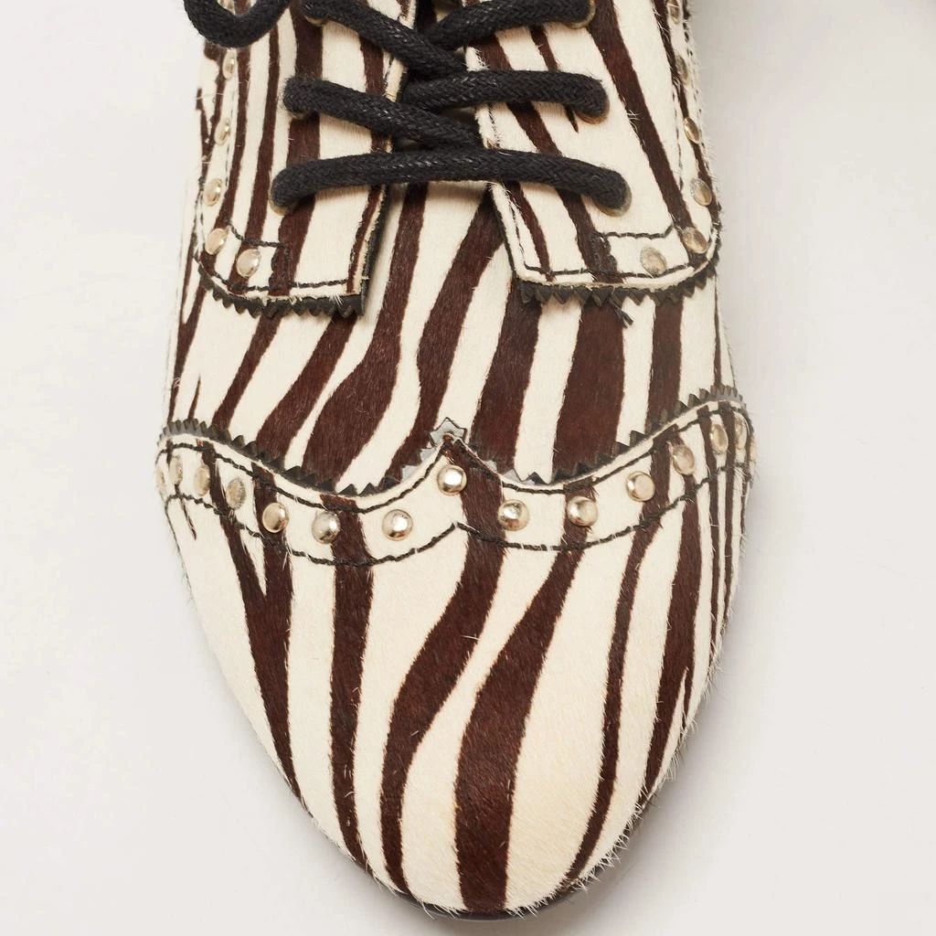 PIERRE BALMAIN Pierre Balmain Black/ White Zebra Print Pony Hair and Leather Studded  Lace Up Oxfords Size 37 8
