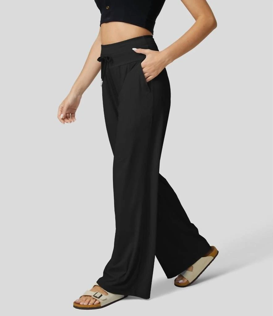 Halara High Waisted Drawstring Side Pocket Wide Leg Cool Touch Casual Pants In Black 4