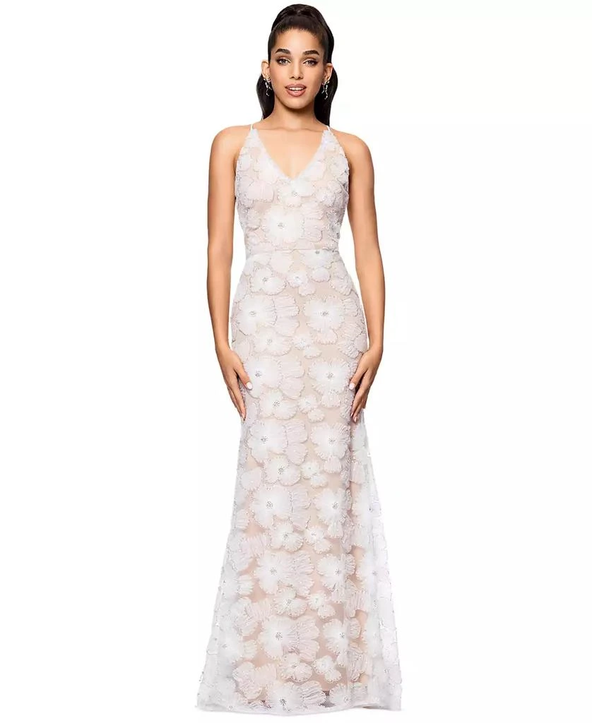 Betsy & Adam Women's Embellished Floral Soutache Sleeveless Gown 1
