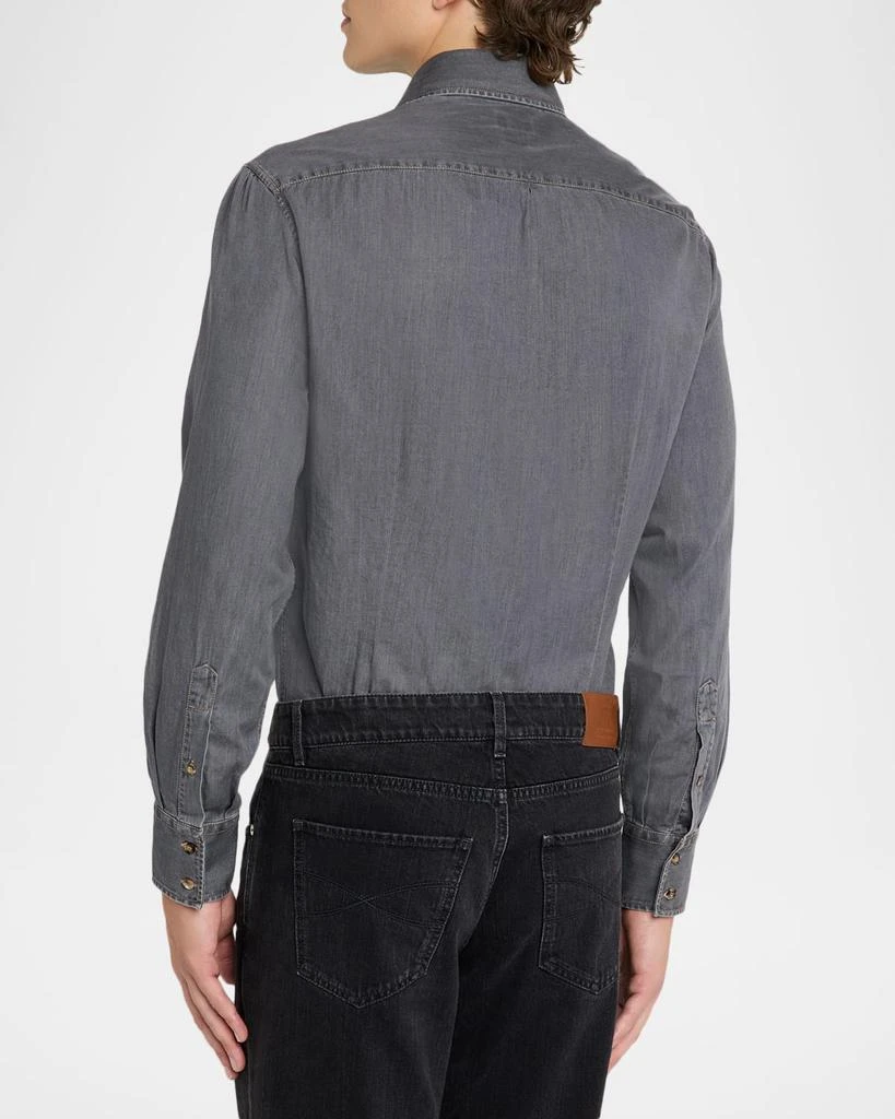 Brunello Cucinelli Men
s Denim Slim-Fit Shirt 3