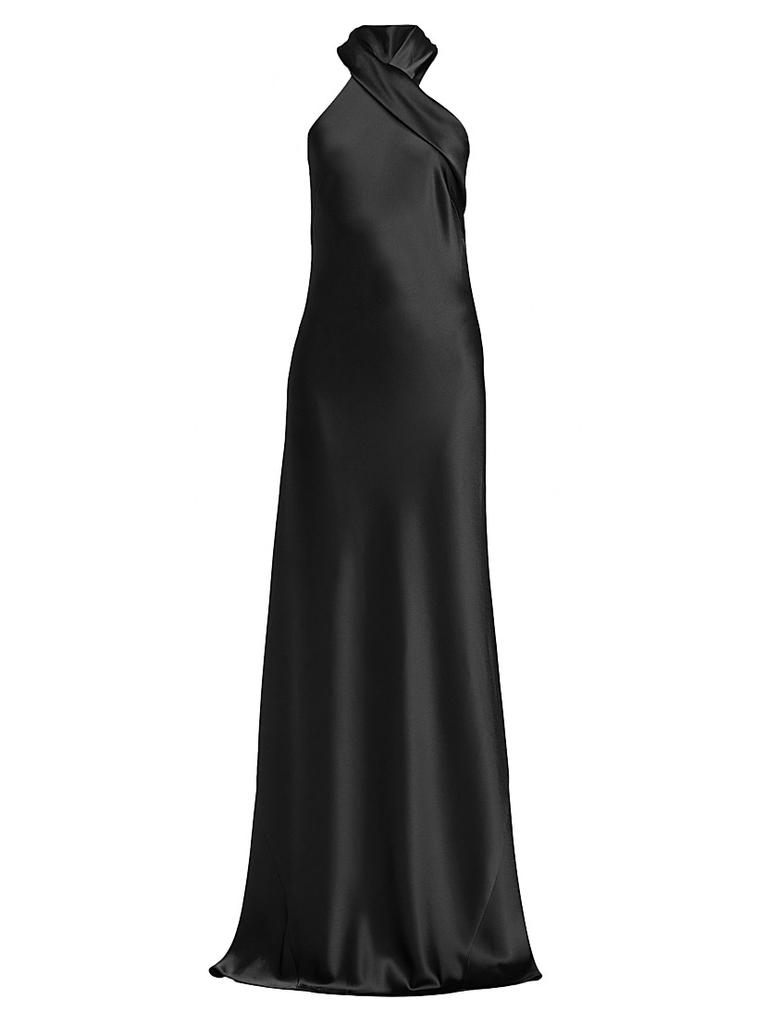 Galvan Pandora Satin Cross Halter Gown
