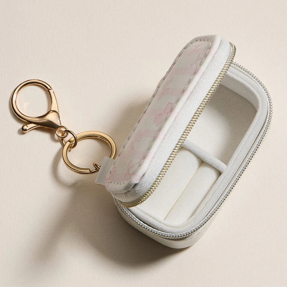 FASHNZFAB Bow Striped Pattern Printed Rectangular Travel Jewelry Case Keychain Bag Charm 4