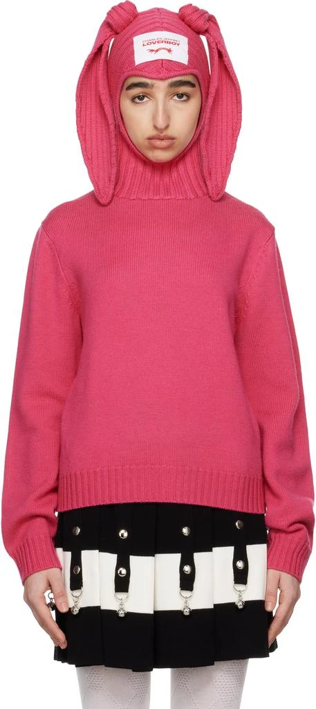 Charles Jeffrey Loverboy Pink Merino Rabbit Balaclava Hoodie 1