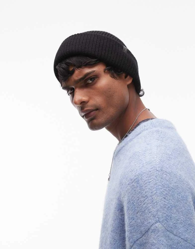 ALL SAINTS AllSaints merino wool fisherman beanie in black 1