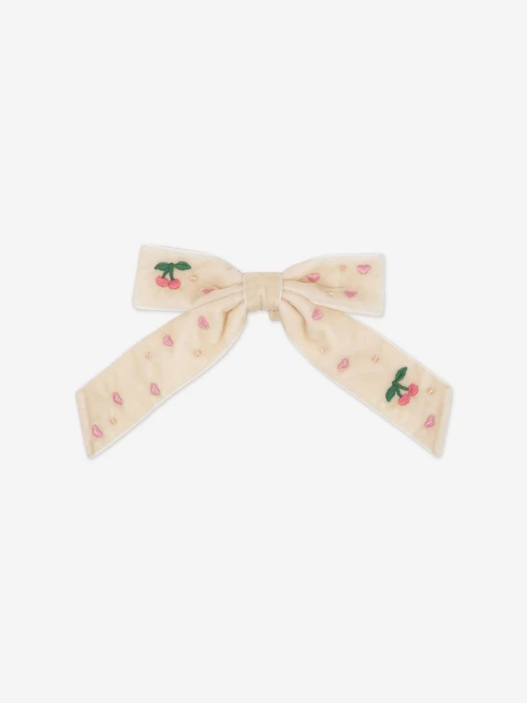 Konges Slojd Girls Velvet Bow Pearly Hair Clip in Ivory 4