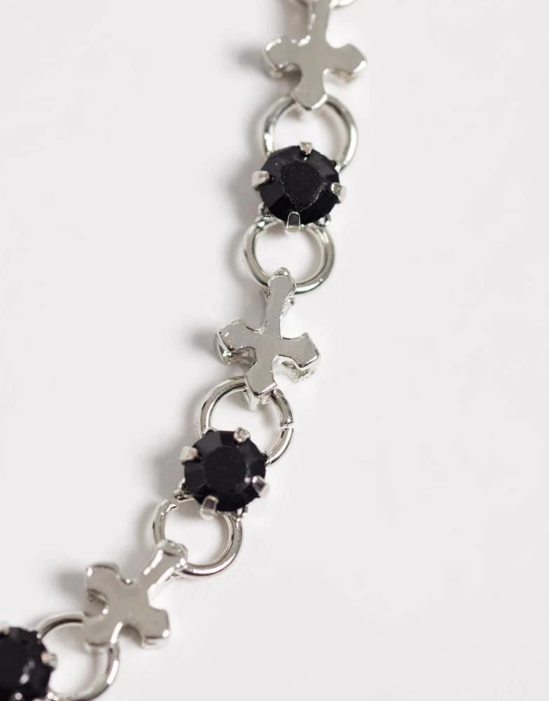 ASOS ASOS DESIGN black stone and cross chain bracelet in silver 3