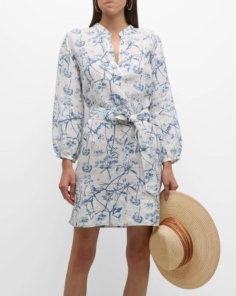 120% Lino Floral-Print Blouson-Sleeve Linen Mini Dress 3