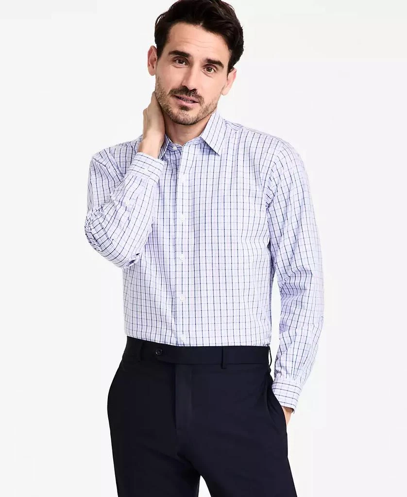 B by Brooks Brothers Men's Regular-Fit Non-Iron Spread Collar Check Pinpoint Dress Shirt - Lavender - Size 15.5 34/35