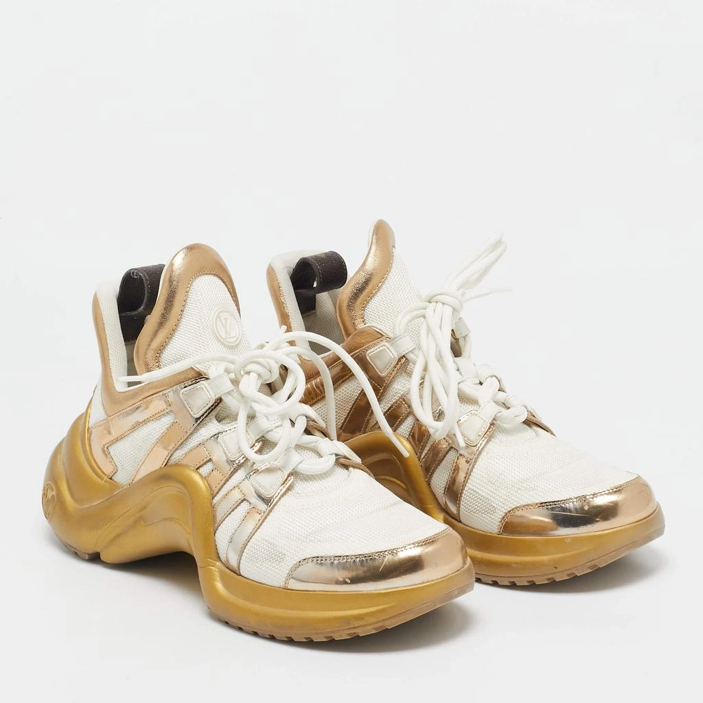 Louis Vuitton Louis Vuitton White/Gold Leather and Mesh LV Archlight Sneakers Size 40 4