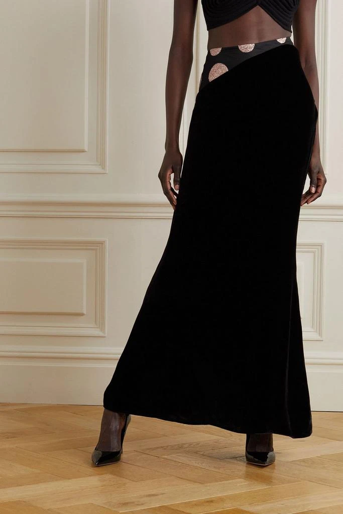 Halpern Asymmetric glittered polka-dot tulle and velvet skirt 3