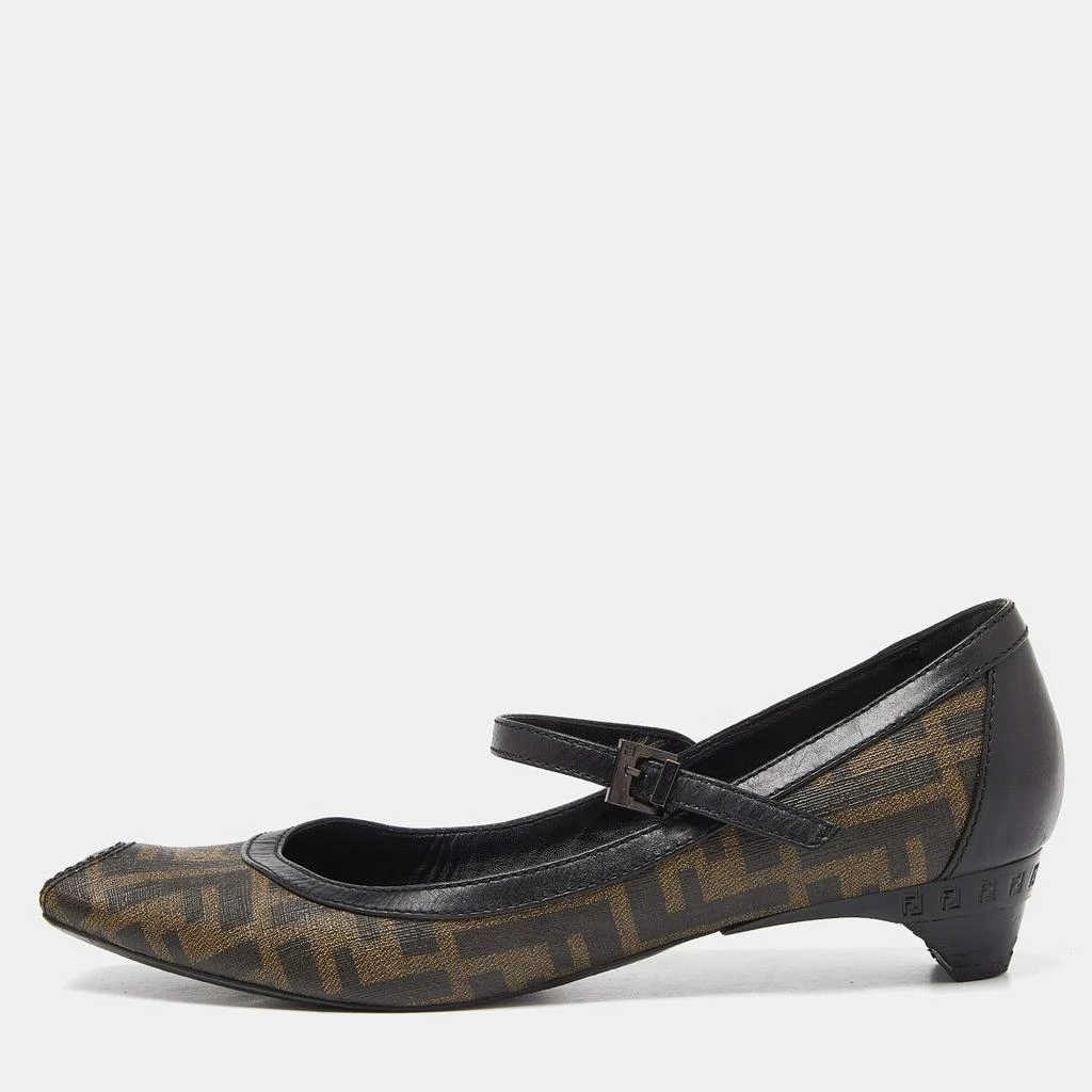 Fendi Fendi Black/Brown Coated Canvas and Leather Marry Jane Ballet Flats Size 39.5 1