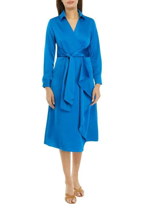 Tahari Asl Womens Long Sleeve Collared Shirtdress 1