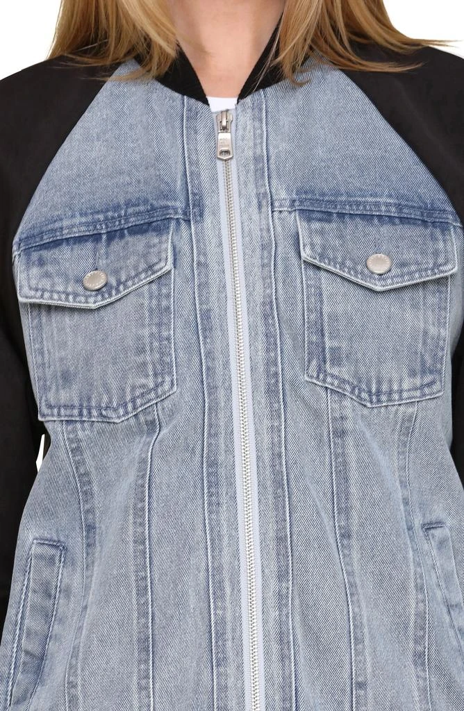 Avec Les Filles Mixed Media Denim Bomber Jacket 3