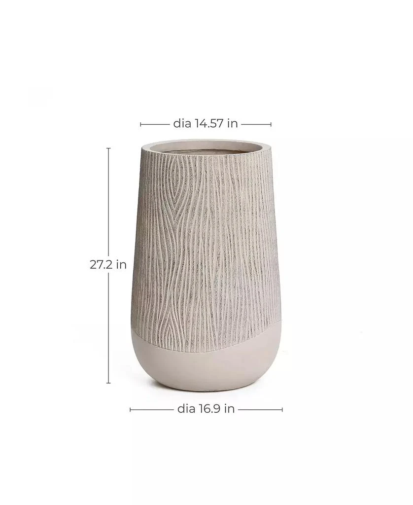 LuxenHome Blended Tan with Wood Pattern Round Tapered 27-Inch Tall MgO Planter, Indoor and Outdoor 7