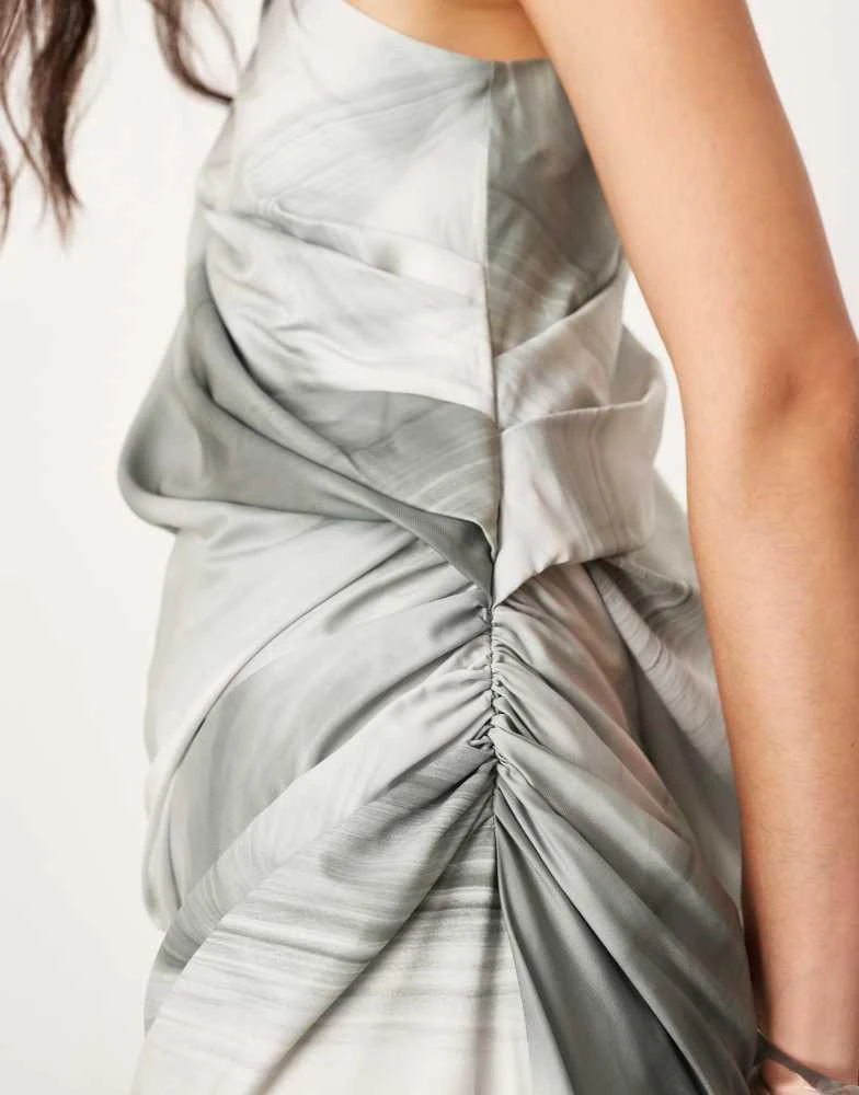 ASOS ASOS EDITION satin oversized one sleeve maxi dress in marble print 3