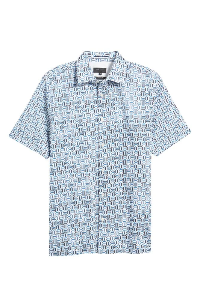 Ted Baker London Astun Regular Fit Geometric Print Stretch Short Sleeve Button-Up Shirt 6