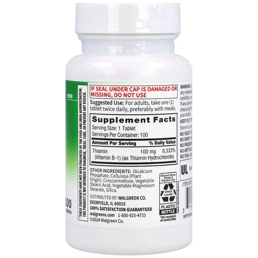 Walgreens Free 
Pure B-1 100 mg Tablets 6