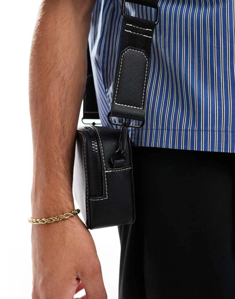 ASOS ASOS DESIGN faux leather cross body camera bag in black with contrast stitch 3